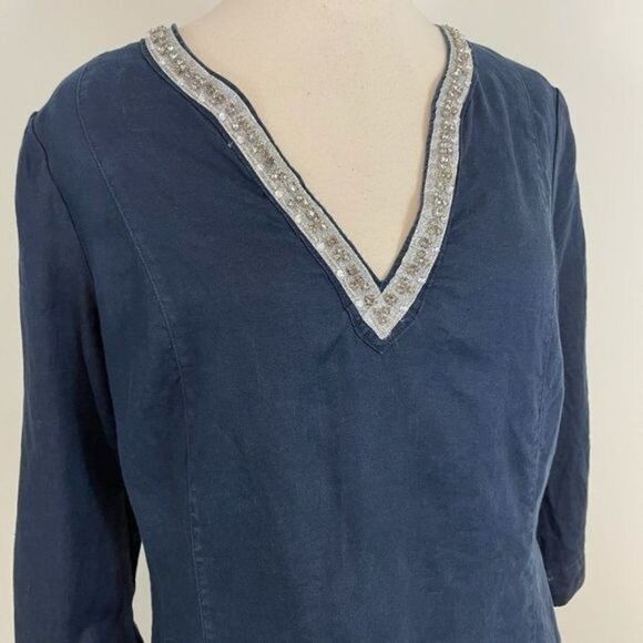 Malvin I Love Linen Blue Tunic Rhinestones M /L Medium Large - Picture 3 of 5